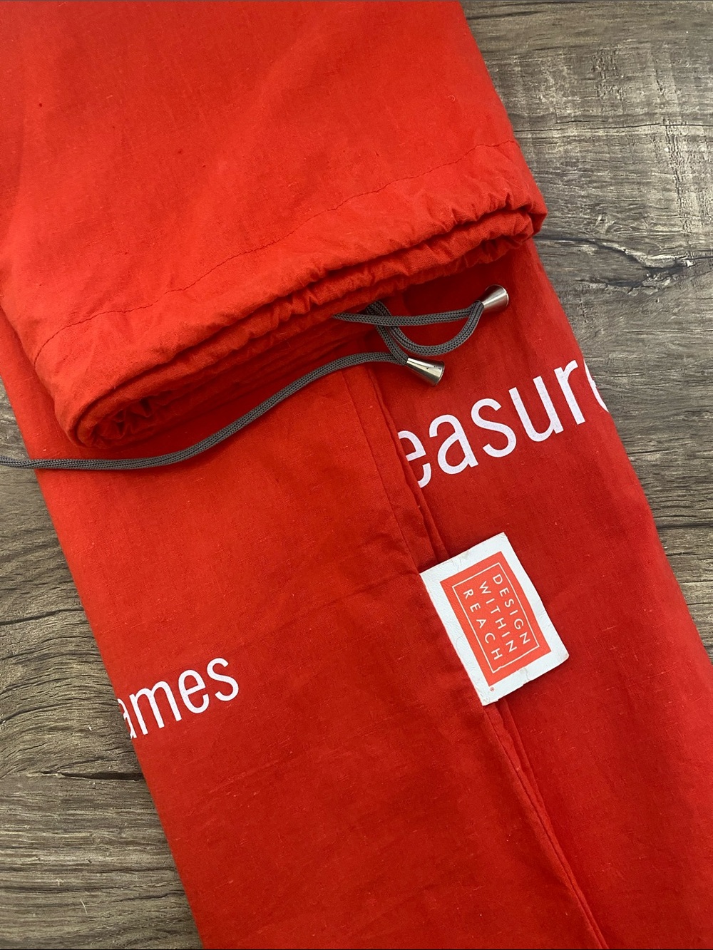 Design Within Reach Red Drawstring Fabric Storage Sack with Quote